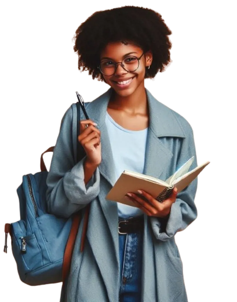 Mulher com caderno na mão